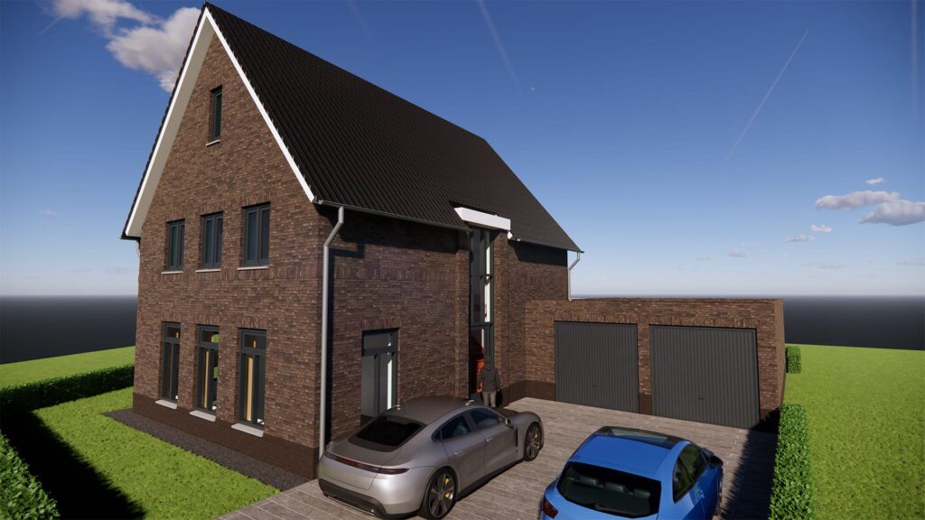 3D-render van een maatwerk nieuwbouwwoning in Cuijk – bouwkundig ontwerp en BIM-uitwerking door Jansen Bouwtechnisch Ontwerp.